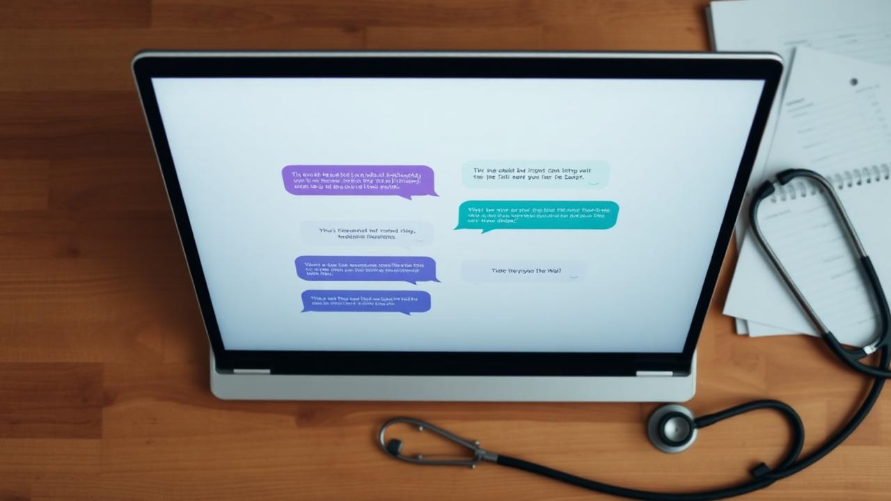 A laptop showing chat bubbles next to a stethoscope and veterinary notes — the test rig we used to score six AI assistants on xylitol toxicity.